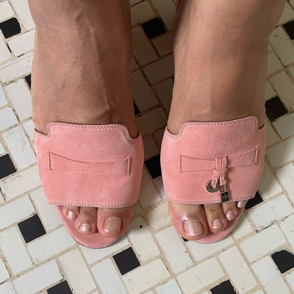 Loro Piana Sumer Charms Sandal Pink Suede Heels - Picture 4 of 13